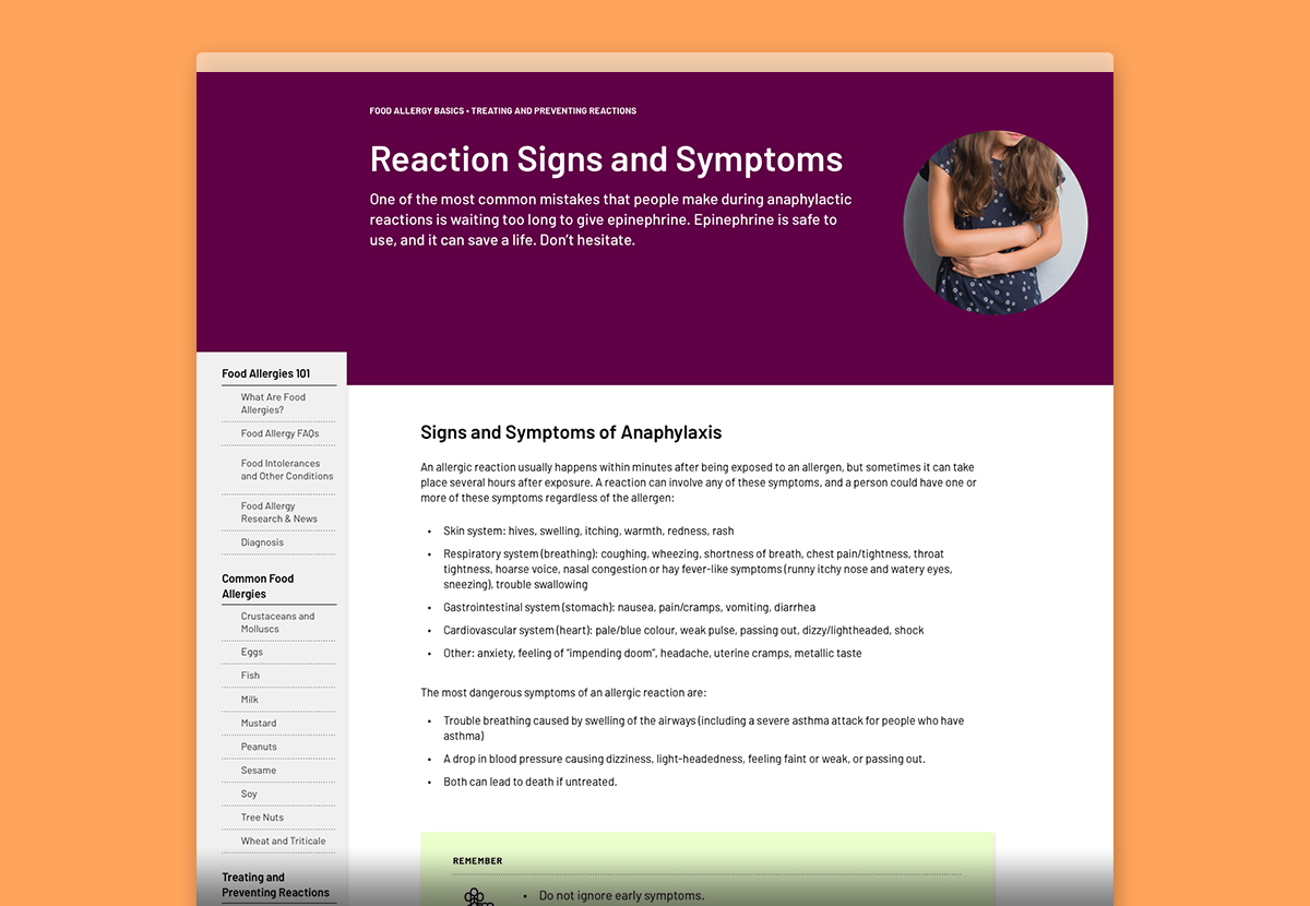 Reaction signs and symptoms page