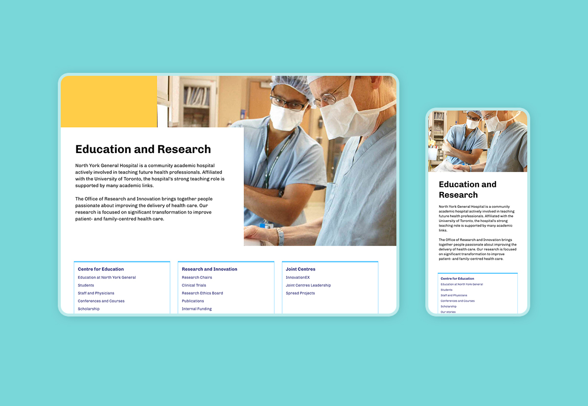 Education and Research page on tablet and mobile